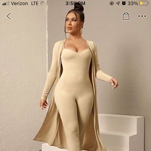 Ribknit bustier jumpsuit with cardigan